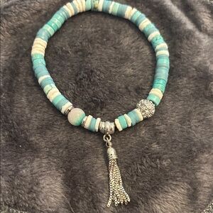 Pura Vida stretch bracelet blue and Cream clay & Beaded Bracelet with Tassel